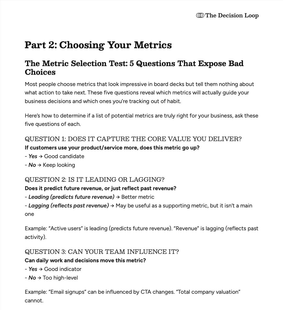 Choosing your metrics
